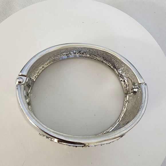 Silver Statement Clamper Hinge Bracelet Crystal Evil Eye - Picture 8 of 13
